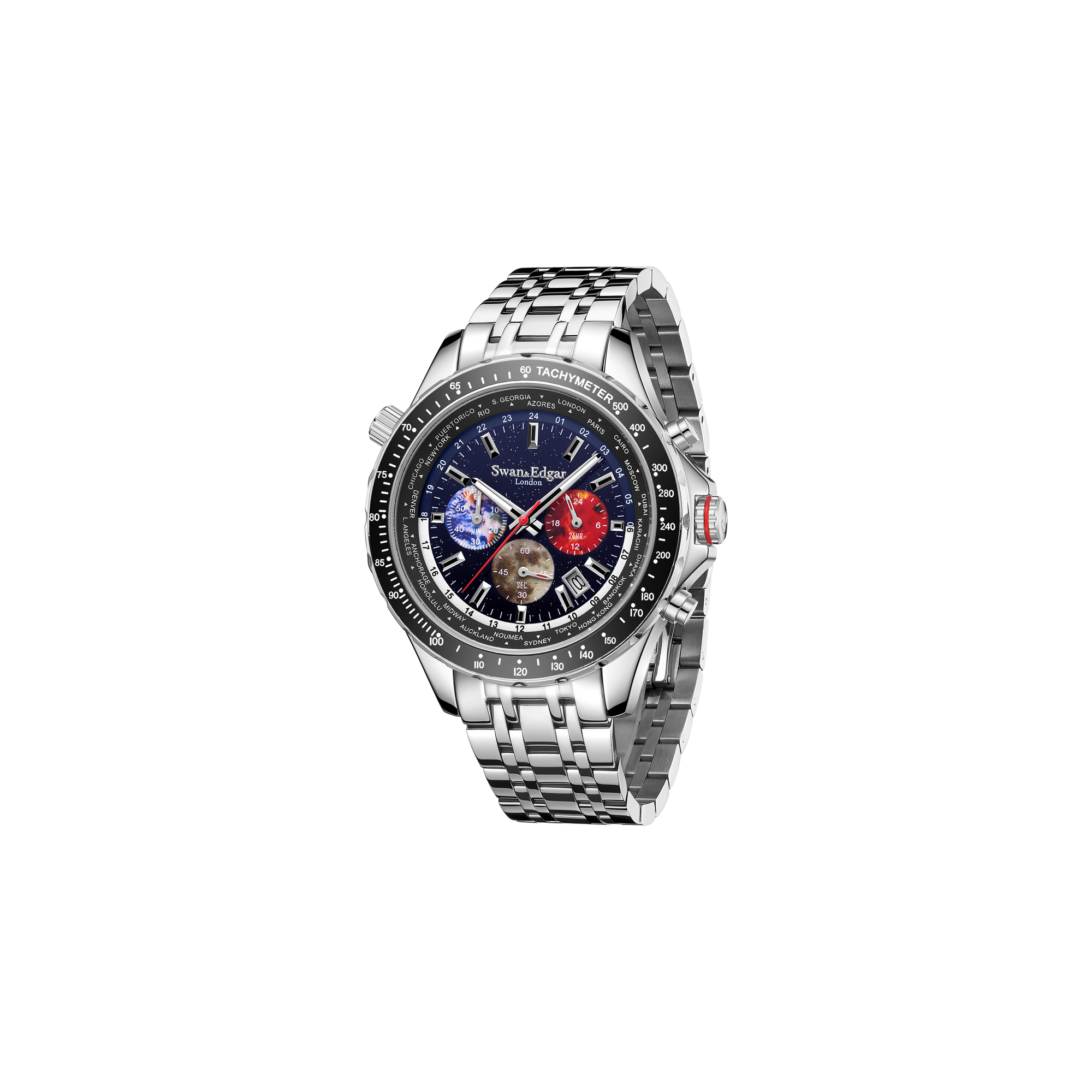 Photo, , World Timer Mechanical Quartz Hybrid- Steel Matt Blue