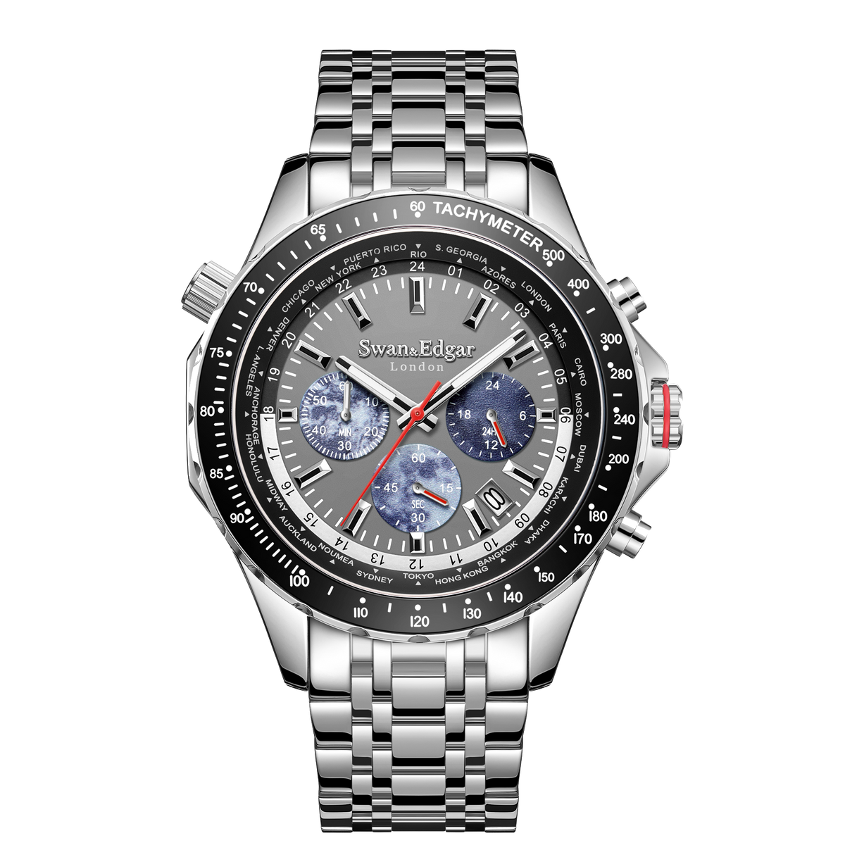 Oversized, World Timer Mechanical Quartz Hybrid- Steel Matt Grey