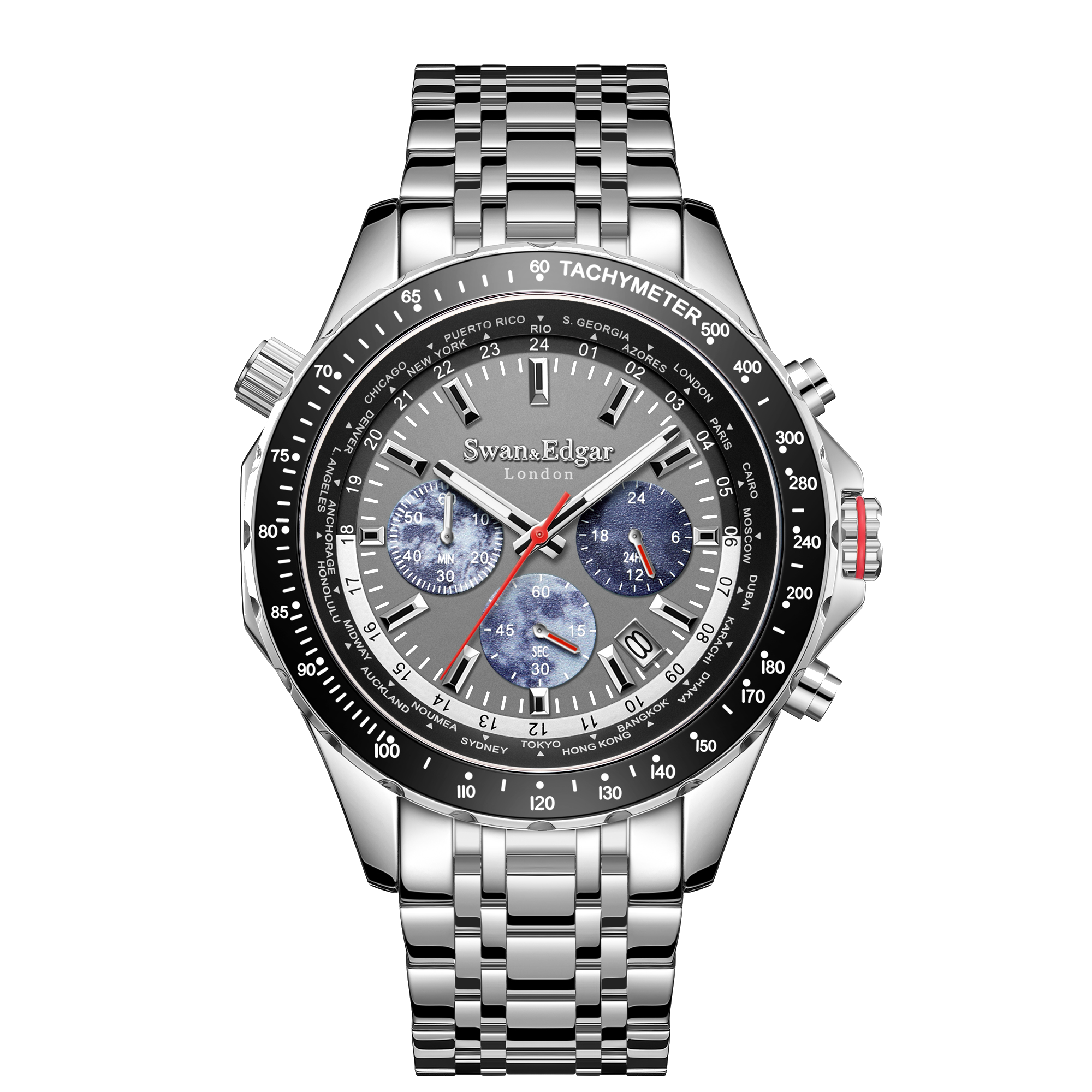 Photo, , World Timer Mechanical Quartz Hybrid- Steel Matt Grey