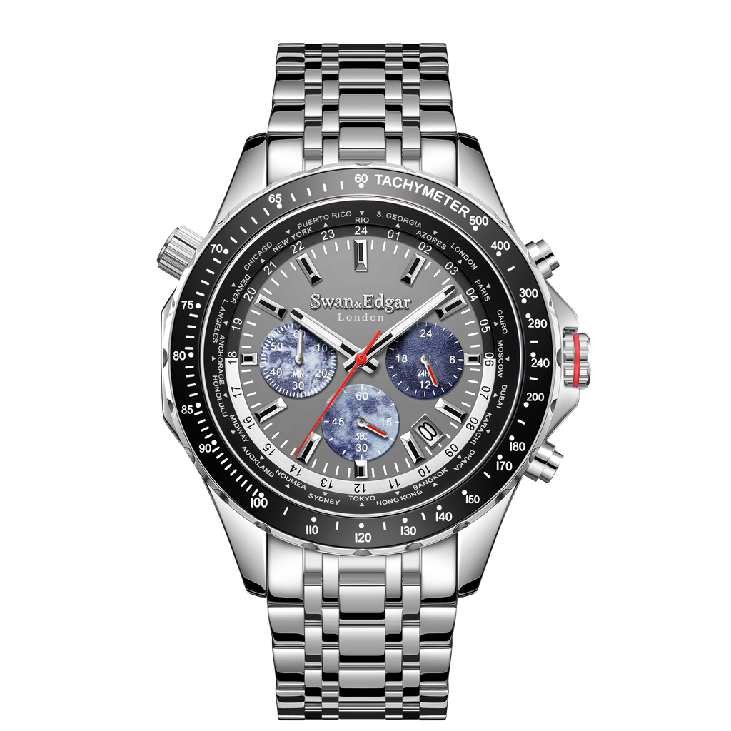 World Timer Mechanical Quartz Hybrid Steel Matt