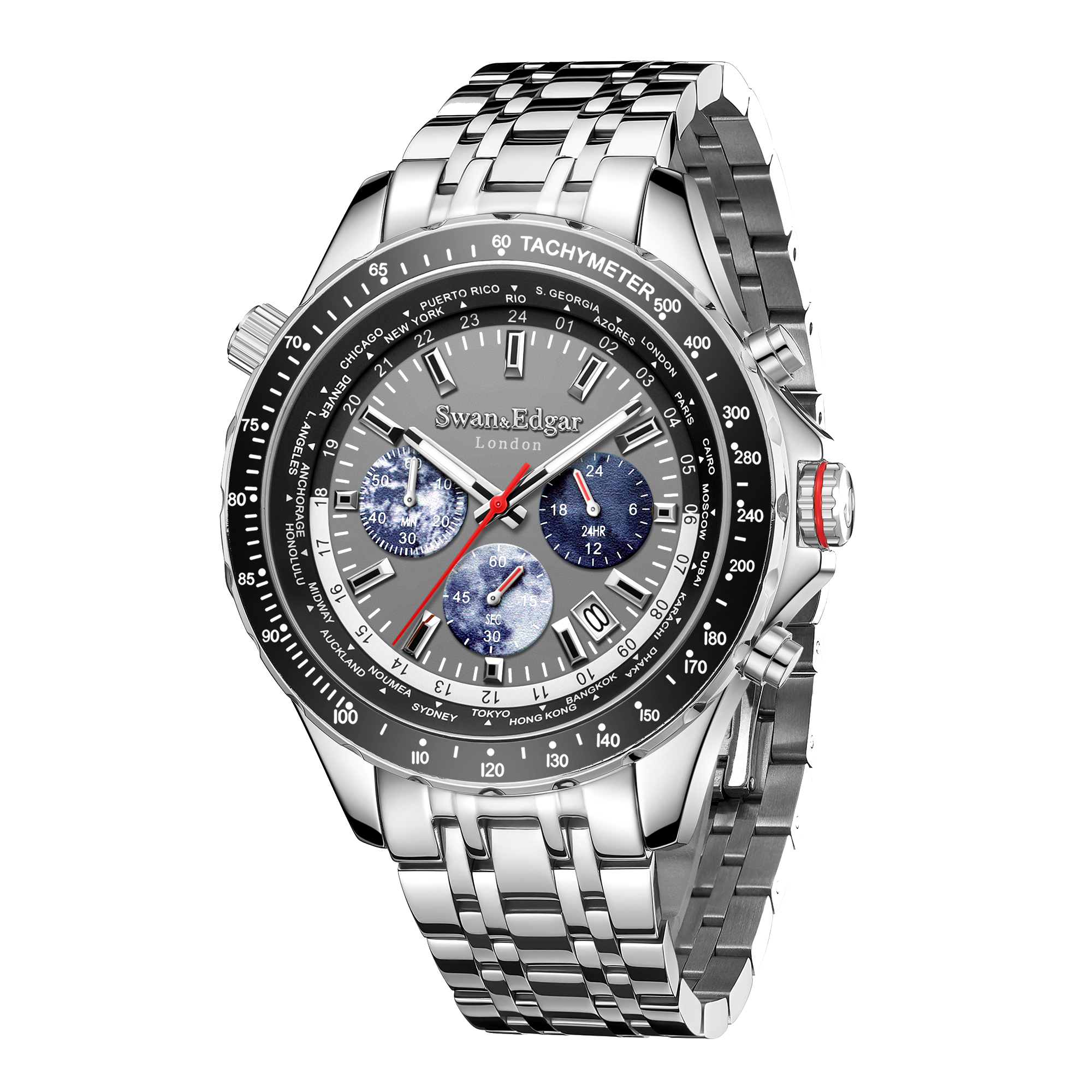 Photo, , World Timer Mechanical Quartz Hybrid- Steel Matt Grey