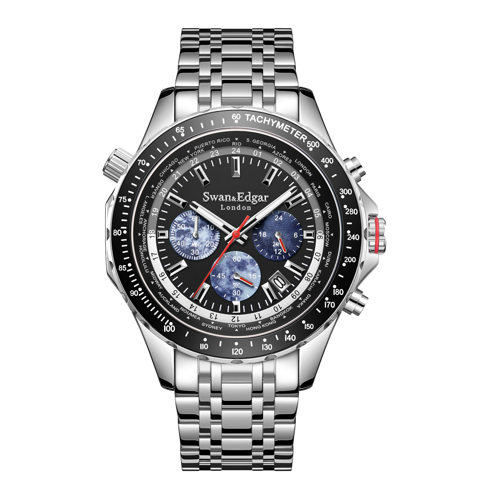 Photo, , World Timer Mechanical Quartz Hybrid- Steel Matt Black