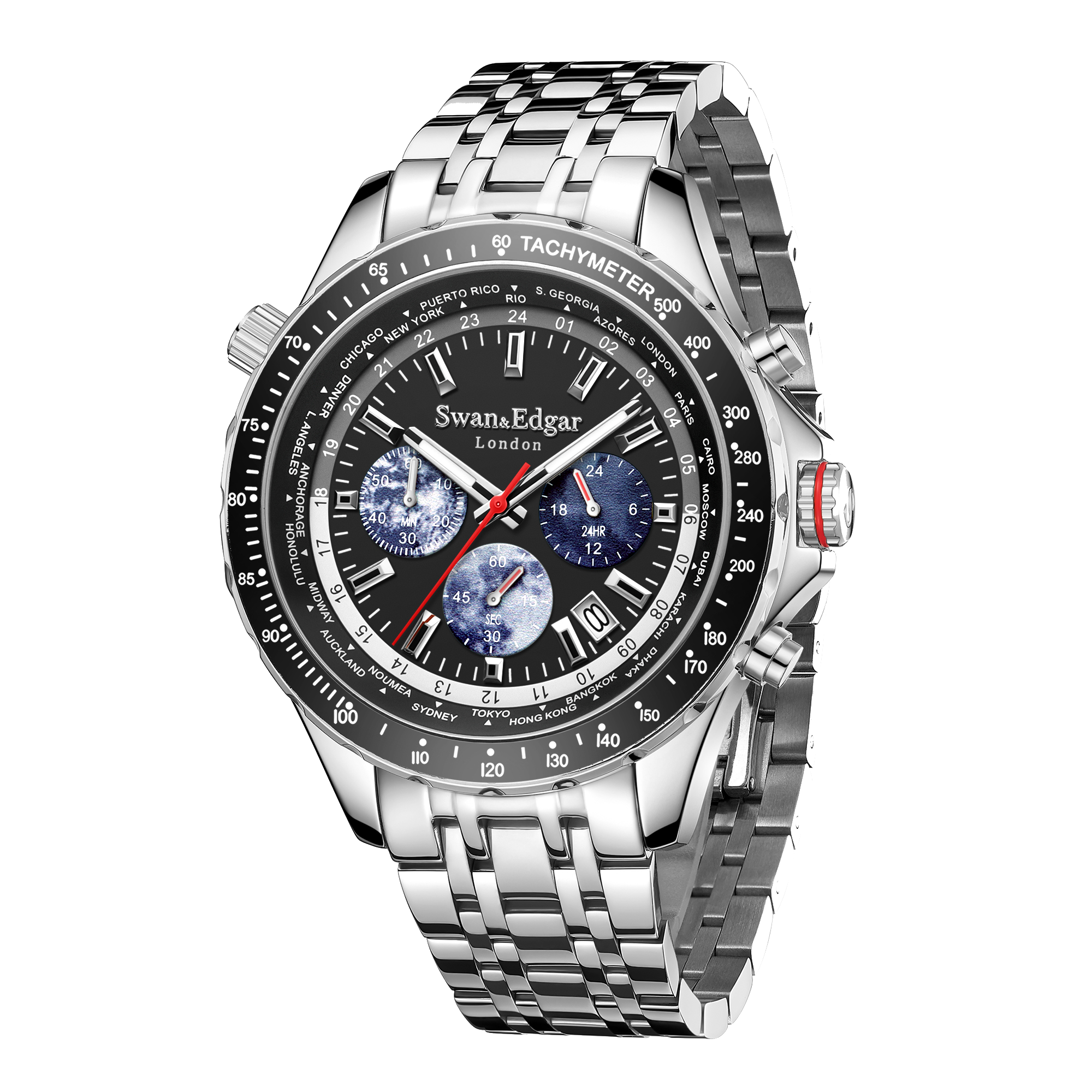 Photo, , World Timer Mechanical Quartz Hybrid- Steel Matt Black