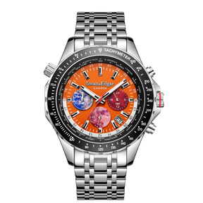 Photo, , World Timer Mechanical Quartz Hybrid- Steel Matt Orange