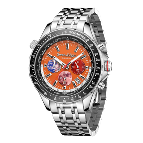 Photo, , World Timer Mechanical Quartz Hybrid- Steel Matt Orange