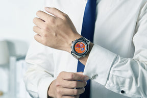 Photo, , World Timer Mechanical Quartz Hybrid- Steel Matt Orange