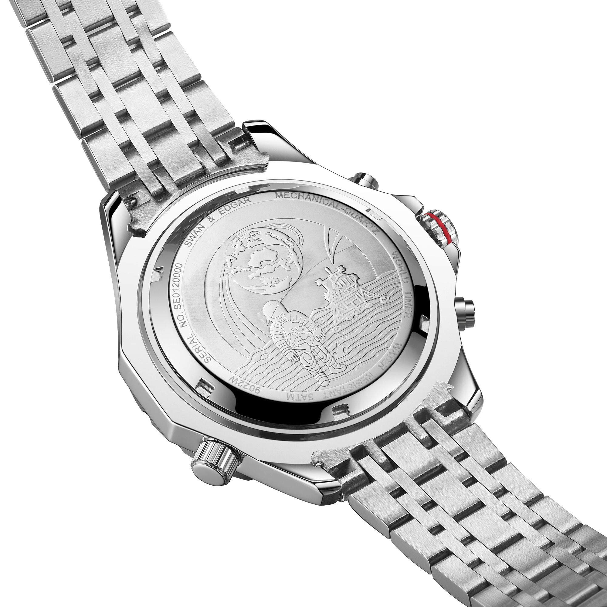 Photo, , World Timer Mechanical Quartz Hybrid- Steel Matt Orange