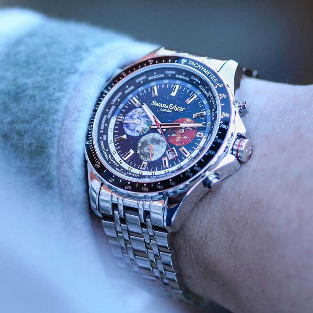 Photo, , World Timer Mechanical Quartz Hybrid- Steel Matt Grey